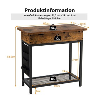 Βοηθητικό Μεταλλικό Τραπέζι με Βάση Φόρτισης 60 x 30 x 58.5 cm Cost...