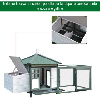 PawHut Προκατασκευασμένο Ξύλινο Κοτέτσι Κήπου 196x76x97cm - Λευκό /...