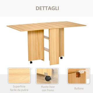 Ξύλινο Πτυσσόμενο Τροχήλατο Τραπέζι Κουζίνας 140 x 80 x 74 cm HOMCO...