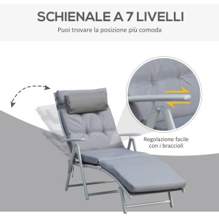 Outsunny Πτυσσόμενη ξαπλώστρα κήπου με στρώμα πλάτης 7 ξαπλώστρες 8...