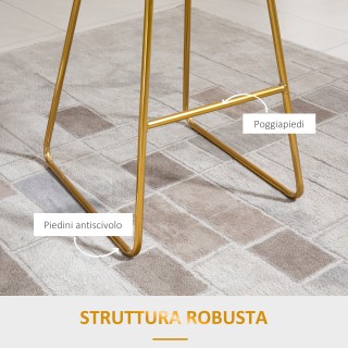 HOMCOM Σετ 2 ψηλά σκαμπό μπαρ με υποπόδιο, βελούδινο μαξιλάρι και χ...