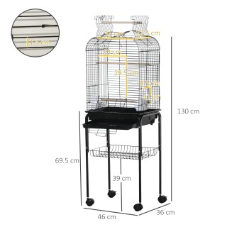 PawHut Bird Cage με 3 κούρνιες, 2 μπολ και 2 πλαϊνές πόρτες, σε ατσ...