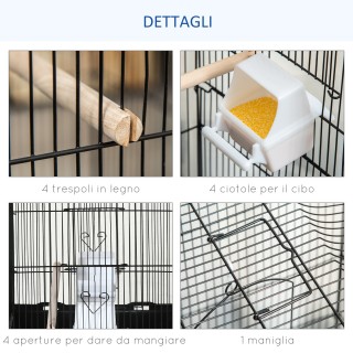 Μεταλλικό Κλουβί Πτηνών με Κούνια και Μπολ, 46,5x35,5x92 cm - Μαύρο...