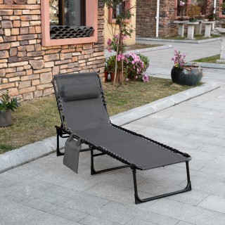 Outsunny Πτυσσόμενη ξαπλώστρα κήπου με ανακλινόμενη πλάτη και μαξιλ...