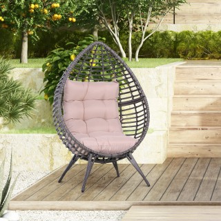 Πολυθρόνα Outsunny σε PE Rattan Grey με μαλακό μπεζ μαξιλάρι για εξ...