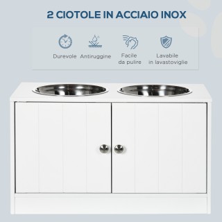 PawHut Raised Dog Bowls με Ντουλάπι 44L και 2 Ατσάλινα Μπολ, 60x30x...