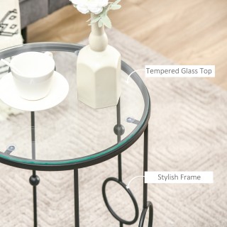 HOMCOM Σετ 2 Στοιβαζόμενα Τραπεζάκια Σαλονιού από μέταλλο και σκληρ...