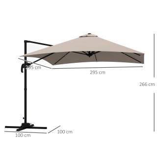 Ομπρέλα βραχίονα 3x3 m με 8 νευρώσεις, πετάλι και μανιβέλα, σε αλου...