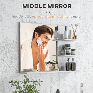 kleankin Επιτοίχιος καθρέφτης μπάνιου με 2 πλαϊνά ράφια και κάτω ρά...