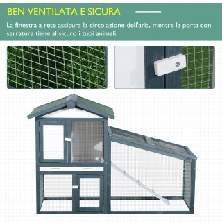 PawHut Κλουβί για Κουνέλια Ζώα σε Ξύλο Ελάτης Διπλή Πόρτα 140x65x10...