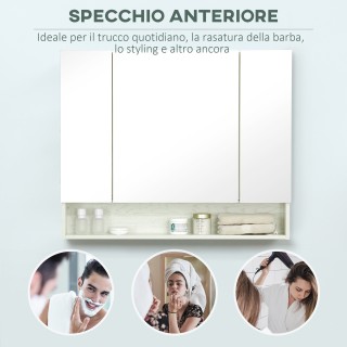 kleankin Ντουλάπα καθρέφτη μπάνιου με ρυθμιζόμενα ράφια, 3 πόρτες κ...