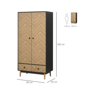 Ξύλινη Δίφυλλη Ντουλάπα με 2 Συρτάρια 90 x 50 x 190 cm HOMCOM 831-331