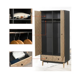 Ξύλινη Δίφυλλη Ντουλάπα με 2 Συρτάρια 90 x 50 x 190 cm HOMCOM 831-331 Ξύλινη Δίφυλλη Ντουλάπα με 2 Συρτάρια 90 x 50 x 190 cm HOMCOM 831-331