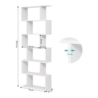 Ξύλινη Βιβλιοθήκη με 6 Ράφια 70 x 24 x 190.5 cm Χρώματος Λευκό VASA...