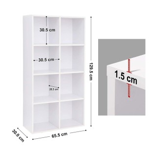 Ξύλινη Βιβλιοθήκη με 8 Ράφια 65.5 x 30 x 129.5 cm Χρώματος Λευκό VA... Ξύλινη Βιβλιοθήκη με 8 Ράφια 65.5 x 30 x 129.5 cm Χρώματος Λευκό VA...