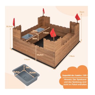 Ξύλινη Αμμοδόχος Φρούριο 113 x 116 x 75 cm Costway TP10111