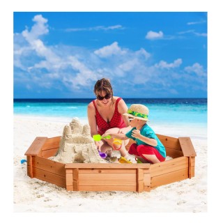 Ξύλινη Αμμοδόχος με Καθίσματα και Κάλυμμα 139.5 x 139.5 x 21.5 cm O...