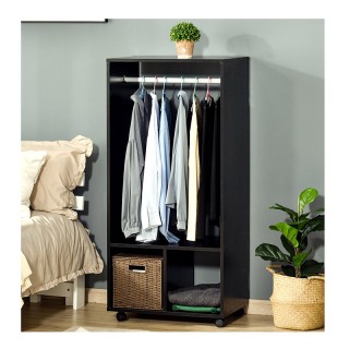 Ξύλινη Ανοιχτή Τροχήλατη Ντουλάπα 60 x 40 x 128 cm HOMCOM 831-208BK Ξύλινη Ανοιχτή Τροχήλατη Ντουλάπα 60 x 40 x 128 cm HOMCOM 831-208BK