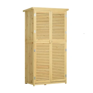 Wasserfester Gartenschrank aus Holz mit zwei Flügeln, 87 x 46.5 x 160 cm, Outsunny...