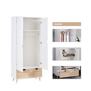 Ξύλινη Δίφυλλη Ντουλάπα με 2 Συρτάρια 80 x 40 x 180 cm HOMCOM 831-290