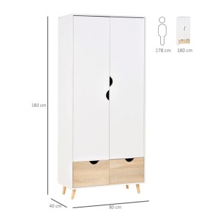 Ξύλινη Δίφυλλη Ντουλάπα με 2 Συρτάρια 80 x 40 x 180 cm HOMCOM 831-290