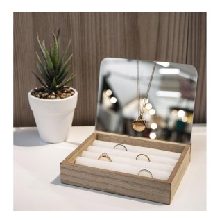 Ξύλινη Κοσμηματοθήκη για Δαχτυλίδια με Καθρέπτη 15 x 14.2 x 13 cm H...