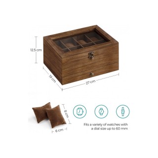 Ξύλινη Κοσμηματοθήκη - Μπιζουτιέρα με 8 Θέσεις για Ρολόγια και 1 Συ...