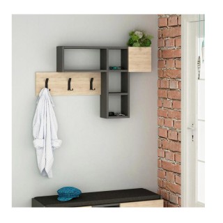 Ξύλινη Κρεμάστρα Τοίχου με 9 Γάντζους και 4 Ράφια 99.5 x 15 x 61 cm... Ξύλινη Κρεμάστρα Τοίχου με 9 Γάντζους και 4 Ράφια 99.5 x 15 x 61 cm...