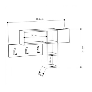 Ξύλινη Κρεμάστρα Τοίχου με 9 Γάντζους και 4 Ράφια 99.5 x 15 x 61 cm... Ξύλινη Κρεμάστρα Τοίχου με 9 Γάντζους και 4 Ράφια 99.5 x 15 x 61 cm...