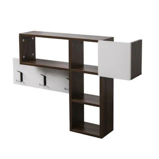 Wooden Wall Hanger with 9 Hooks and 4 Shelves 99.5 x 15 x 61 cm...