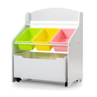 Ξύλινη Παιδική Ραφιέρα με 1 Συρτάρι και 3 Πλαστικά Καλάθια 63.5 x 3...