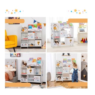 Ξύλινη Παιδική Ραφιέρα με 5 Διαμερίσματα και 2 Υφασμάτινα Κουτιά 93...