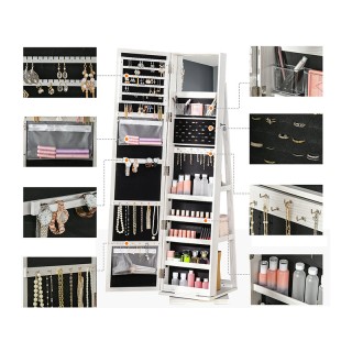 Ξύλινη Περιστρεφόμενη Κοσμηματοθήκη Μπιζουτιέρα με Καθρέπτη και 3 Ρ...