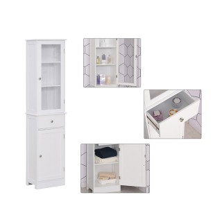 Ξύλινη Στήλη Μπάνιου με 1 Ντουλάπι και 3 Ράφια 40 x 27 x 171.5 cm K...