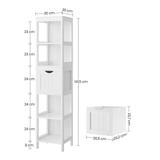 Ξύλινη Στήλη Μπάνιου με 3 Ράφια και 2 Συρτάρια 30 x 30 x 141.5 cm V... Ξύλινη Στήλη Μπάνιου με 3 Ράφια και 2 Συρτάρια 30 x 30 x 141.5 cm V...