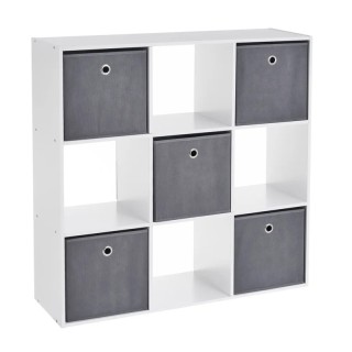 Ξύλινη Βιβλιοθήκη με 9 Ράφια και 5 Υφασμάτινα Καλάθια 89 x 28 x 89 ... Ξύλινη Βιβλιοθήκη με 9 Ράφια και 5 Υφασμάτινα Καλάθια 89 x 28 x 89 ...