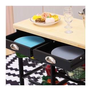 Ξύλινο Τρόλεϊ Κουζίνας με 4 Ράφια και 2 Συρτάρια 74 x 37 x 76 cm Χρ...