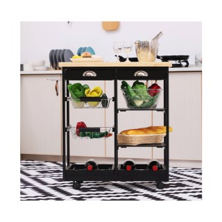Ξύλινο Τρόλεϊ Κουζίνας με 4 Ράφια και 2 Συρτάρια 74 x 37 x 76 cm Χρ... Ξύλινο Τρόλεϊ Κουζίνας με 4 Ράφια και 2 Συρτάρια 74 x 37 x 76 cm Χρ...