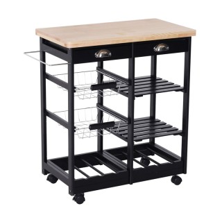 Ξύλινο Τρόλεϊ Κουζίνας με 4 Ράφια και 2 Συρτάρια 74 x 37 x 76 cm Χρ... Ξύλινο Τρόλεϊ Κουζίνας με 4 Ράφια και 2 Συρτάρια 74 x 37 x 76 cm Χρ...