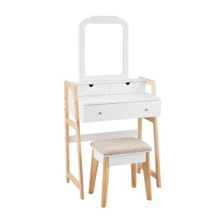 Ξύλινο Μπουντουάρ με Καθρέπτη και Σκαμπό 64 x 41 x 130.5-137 cm Cos...