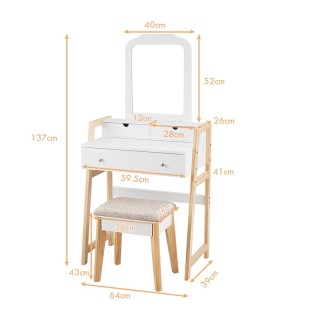 Ξύλινο Μπουντουάρ με Καθρέπτη και Σκαμπό 64 x 41 x 130.5-137 cm Cos...