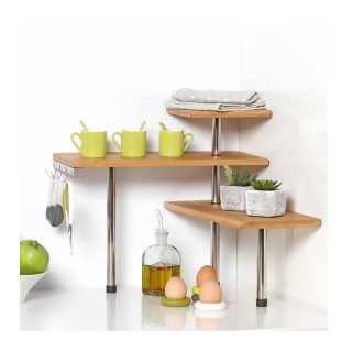 Ξύλινο Γωνιακό Ράφι Οργάνωσης Κουζίνας 3 Επιπέδων με 4 Γάντζους 45 ... Ξύλινο Γωνιακό Ράφι Οργάνωσης Κουζίνας 3 Επιπέδων με 4 Γάντζους 45 ...