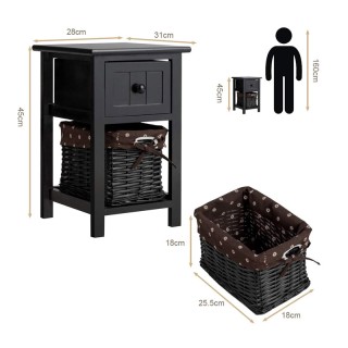 Ξύλινο Κομοδίνο με 1 Συρτάρι και 1 Ψάθινο Καλάθι 31 x 28 x 45 cm Co... Ξύλινο Κομοδίνο με 1 Συρτάρι και 1 Ψάθινο Καλάθι 31 x 28 x 45 cm Co...