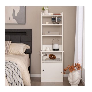 Ξύλινο Κομοδίνο με Ντουλάπι 4 Ράφια και Σταθμό Φόρτισης 45 x 36 x 1... Ξύλινο Κομοδίνο με Ντουλάπι 4 Ράφια και Σταθμό Φόρτισης 45 x 36 x 1...