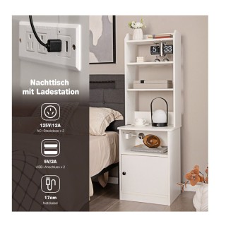 Ξύλινο Κομοδίνο με Ντουλάπι 4 Ράφια και Σταθμό Φόρτισης 45 x 36 x 1... Ξύλινο Κομοδίνο με Ντουλάπι 4 Ράφια και Σταθμό Φόρτισης 45 x 36 x 1...