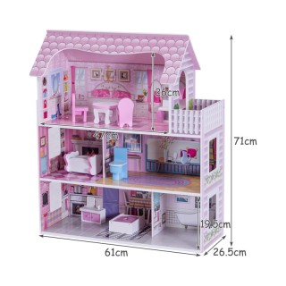 Ξύλινο Κουκλόσπιτο 3 Ορόφων με Αξεσουάρ 61 x 26.5 x 71 cm Costway H... Ξύλινο Κουκλόσπιτο 3 Ορόφων με Αξεσουάρ 61 x 26.5 x 71 cm Costway H...