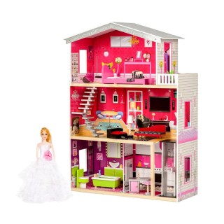 Ξύλινο Κουκλόσπιτο με 3 Ορόφους και Αξεσουάρ 87 x 32 x 114 cm Ecoto...