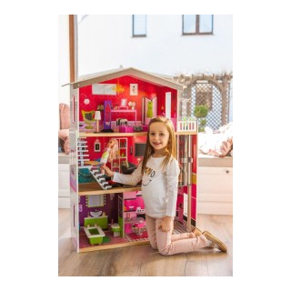 Ξύλινο Κουκλόσπιτο με 3 Ορόφους και Αξεσουάρ 87 x 32 x 114 cm Ecoto...