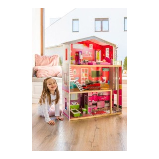 Ξύλινο Κουκλόσπιτο με 3 Ορόφους και Αξεσουάρ 87 x 32 x 114 cm Ecoto...