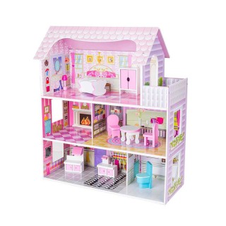 Ξύλινο Κουκλόσπιτο με 3 Ορόφους και Αξεσουάρ 60 x 24 x 70 cm Hoppli...